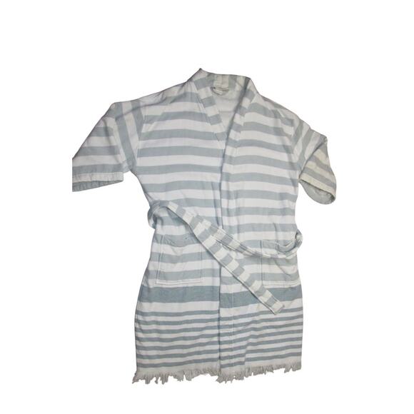 Hearth & Hand Magnolia Striped Cotton Robe Fringe Hem Belted Bath Spa Kimono - Picture 1 of 9